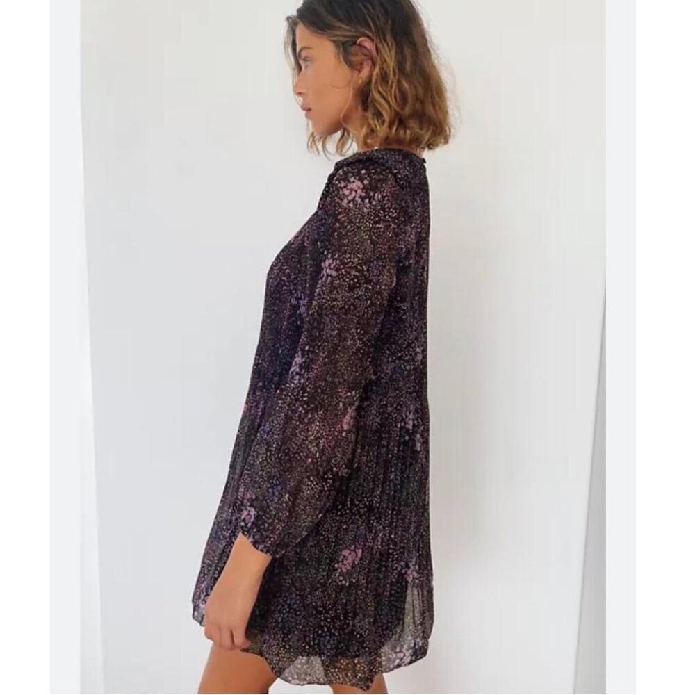 Aritzia Wilfred Elba Pleated Mini Dress Black Floral Pink Size XS - Picture 3 of 7